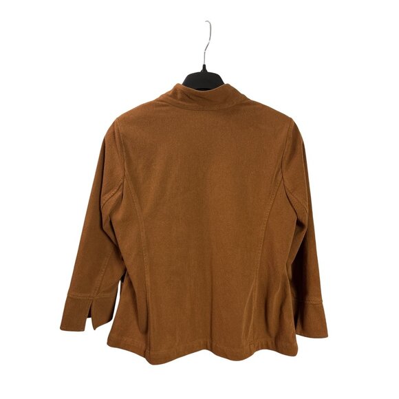 Bob Mackie Smart Denim Embroidered Full Zip Jacket Pockets M Brown Gold Black - Picture 2 of 5